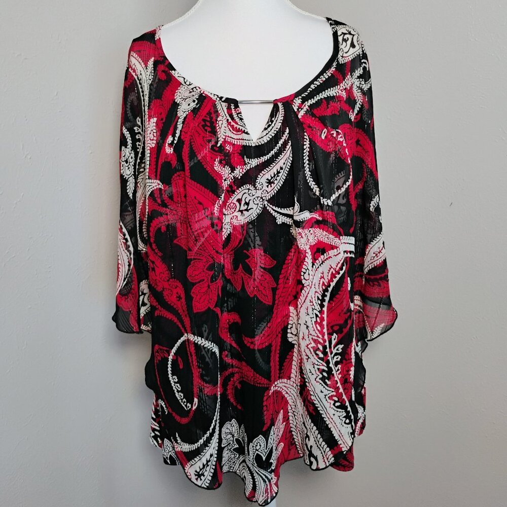 Avenue Poncho Blouse Red, Black, Silver 22/24